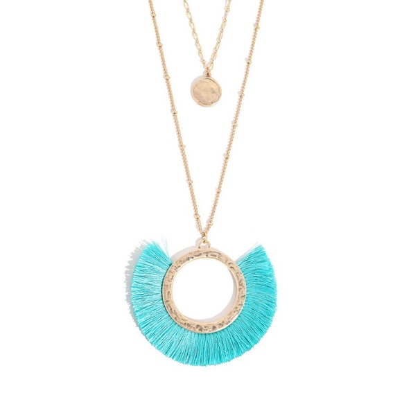 Paris&Pearle Jewelry - Bermuda Turquoise and Gold Tassel Pendant Necklace